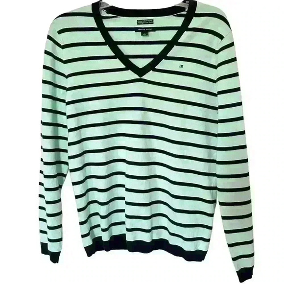 TOMMY HILFIGER TIFANNY BLUE STRIPED SWEATSHIRT 🐬🌐 - Picture 1 of 3